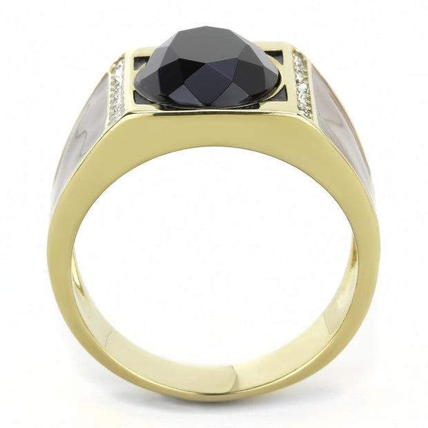 TK3465 - IP Gold(Ion Plating) Stainless Steel Ring with Synthetic Onyx in Jet