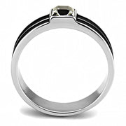 TK3292 - High polished (no plating) Stainless Steel Ring with Top Grade Crystal  in Black Diamond