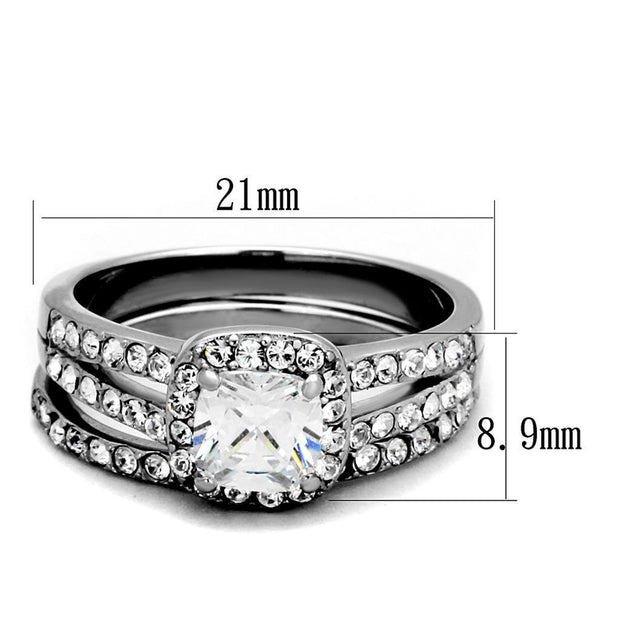 TK2180 - High polished (no plating) Stainless Steel Ring with AAA Grade CZ  in Clear