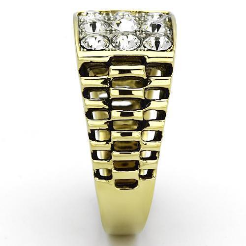 TK796 - Two-Tone IP Gold (Ion Plating) Stainless Steel Ring with Top Grade Crystal  in Clear