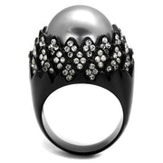 TK2483 - IP Black(Ion Plating) Stainless Steel Ring with Synthetic Pearl in Gray