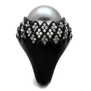 TK2483 - IP Black(Ion Plating) Stainless Steel Ring with Synthetic Pearl in Gray