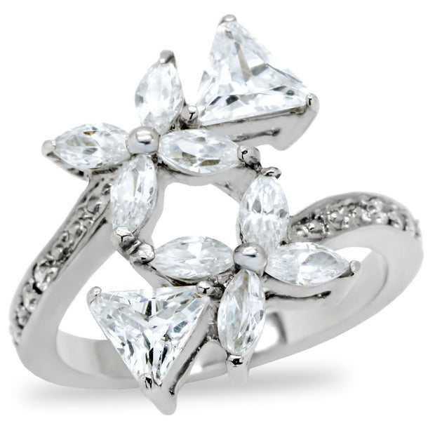 TK196 - High polished (no plating) Stainless Steel Ring with AAA Grade CZ  in Clear