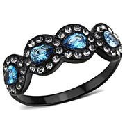TK3559 - IP Black(Ion Plating) Stainless Steel Ring with AAA Grade CZ  in Sea Blue