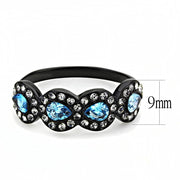 TK3559 - IP Black(Ion Plating) Stainless Steel Ring with AAA Grade CZ  in Sea Blue
