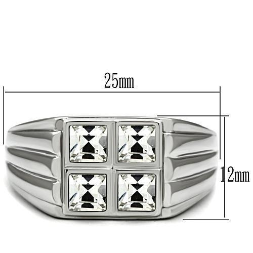 TK488 - High polished (no plating) Stainless Steel Ring with Top Grade Crystal  in Clear