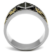TK2232 - Two-Tone IP Gold (Ion Plating) Stainless Steel Ring with Synthetic Synthetic Glass in Jet