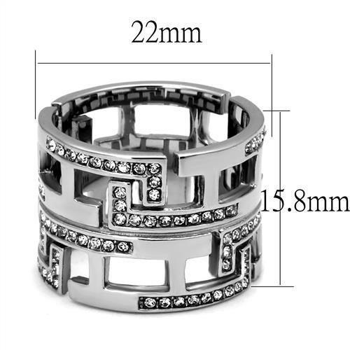 TK3105 - High polished (no plating) Stainless Steel Ring with Top Grade Crystal  in Clear