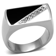 TK704 - High polished (no plating) Stainless Steel Ring with Top Grade Crystal  in Clear