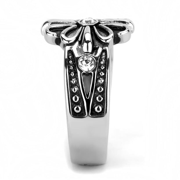 TK3462 - High polished (no plating) Stainless Steel Ring with Top Grade Crystal  in Clear