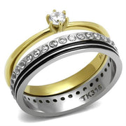 TK3108 - Two-Tone IP Gold (Ion Plating) Stainless Steel Ring with AAA Grade CZ  in Clear
