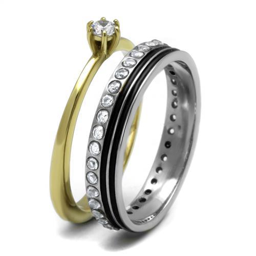 TK3108 - Two-Tone IP Gold (Ion Plating) Stainless Steel Ring with AAA Grade CZ  in Clear