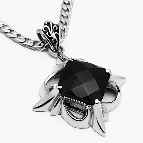 TK560 - High polished (no plating) Stainless Steel Chain Pendant with Synthetic Onyx in Jet