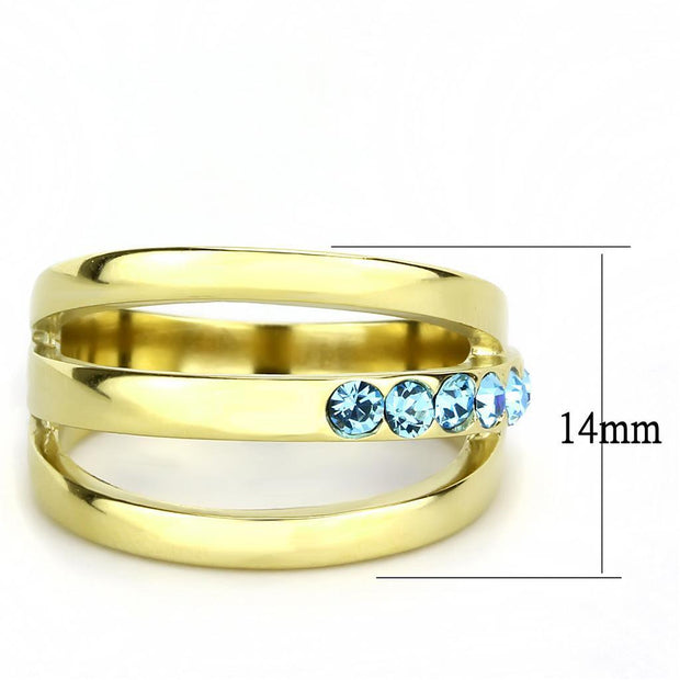 TK3441 - IP Gold(Ion Plating) Stainless Steel Ring with Top Grade Crystal  in Sea Blue