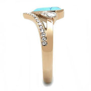 TK3200 - IP Rose Gold(Ion Plating) Stainless Steel Ring with Synthetic Turquoise in Sea Blue