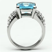 TK648 - High polished (no plating) Stainless Steel Ring with Top Grade Crystal  in Sea Blue
