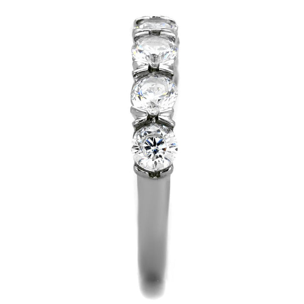 TK2182 - High polished (no plating) Stainless Steel Ring with AAA Grade CZ  in Clear