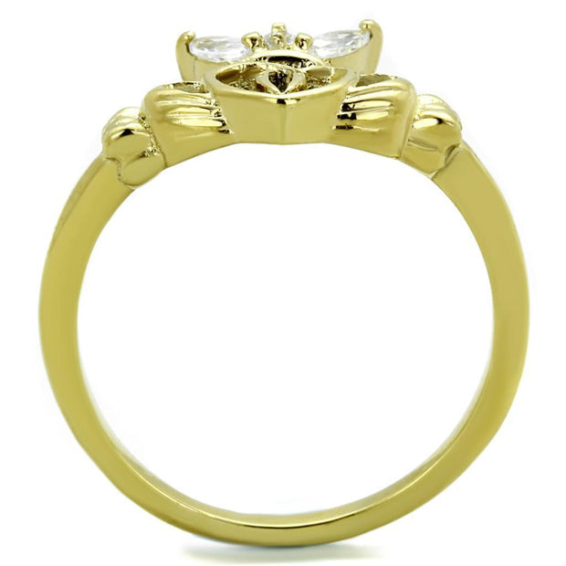 TK1926 - IP Gold(Ion Plating) Stainless Steel Ring with AAA Grade CZ  in Clear