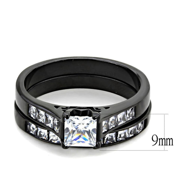 TK3555 - IP Black(Ion Plating) Stainless Steel Ring with AAA Grade CZ  in Clear