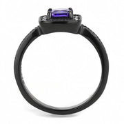 TK3450 - IP Black(Ion Plating) Stainless Steel Ring with AAA Grade CZ  in Tanzanite