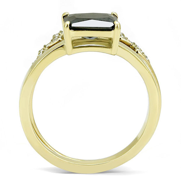 TK3127 - IP Gold(Ion Plating) Stainless Steel Ring with AAA Grade CZ  in Black Diamond