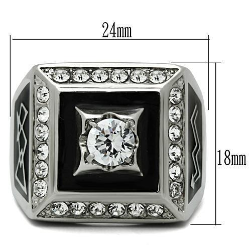 TK493 - High polished (no plating) Stainless Steel Ring with AAA Grade CZ  in Clear