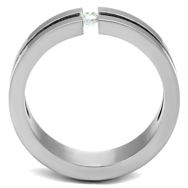 TK2412 - High polished (no plating) Stainless Steel Ring with AAA Grade CZ  in Clear