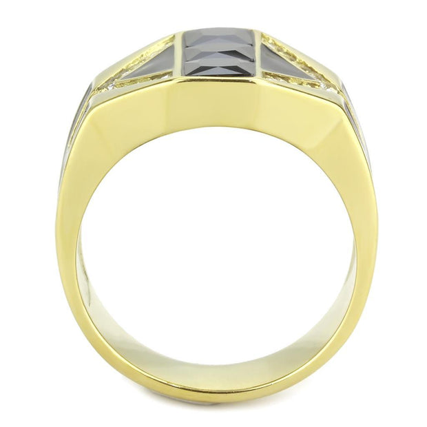 TK3721 - IP Gold(Ion Plating) Stainless Steel Ring with AAA Grade CZ  in Black Diamond