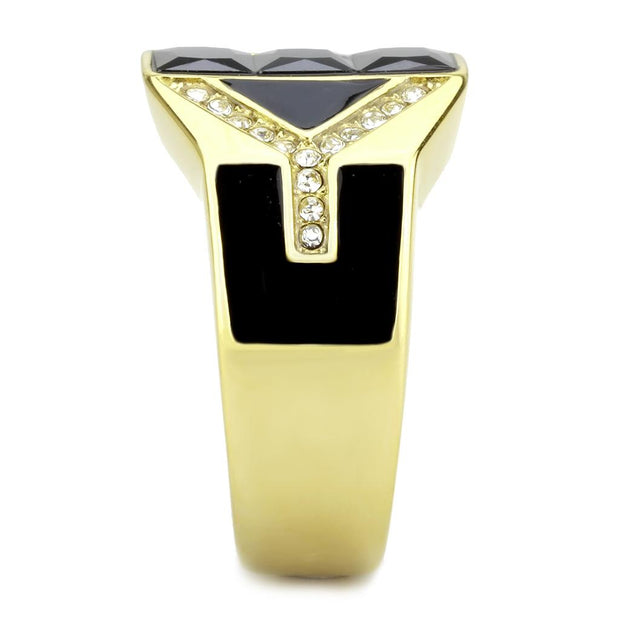TK3721 - IP Gold(Ion Plating) Stainless Steel Ring with AAA Grade CZ  in Black Diamond