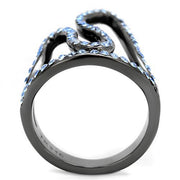 TK2695 - IP Light Black  (IP Gun) Stainless Steel Ring with Top Grade Crystal  in Aquamarine