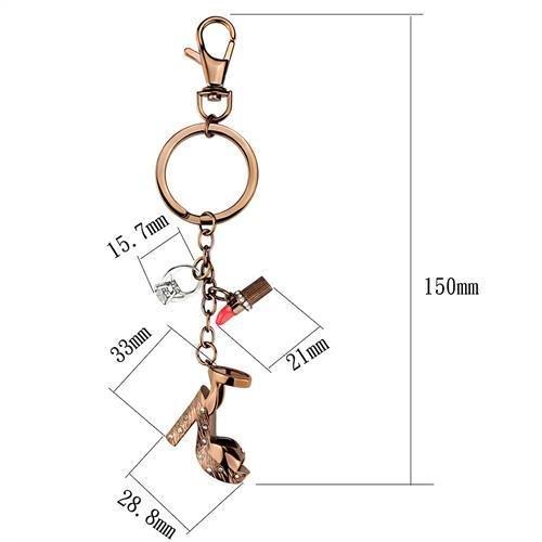 TK2896 - Two Tone IP Light Brown (IP Light coffee) Stainless Steel Key Ring with AAA Grade CZ  in Clear
