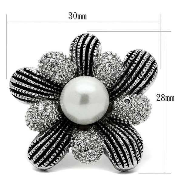 TK2877 - High polished (no plating) Stainless Steel Ring with Synthetic Pearl in White