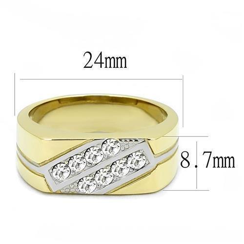 TK3186 - Two-Tone IP Gold (Ion Plating) Stainless Steel Ring with Top Grade Crystal  in Clear