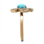 TK3201 - IP Rose Gold(Ion Plating) Stainless Steel Ring with Synthetic Turquoise in Sea Blue
