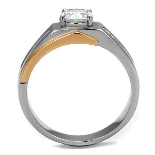 TK2218 - Two-Tone IP Rose Gold Stainless Steel Ring with AAA Grade CZ  in Clear