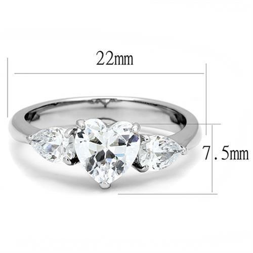 TK3138 - High polished (no plating) Stainless Steel Ring with AAA Grade CZ  in Clear
