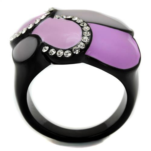 TK2215 - IP Black(Ion Plating) Stainless Steel Ring with Top Grade Crystal  in Clear