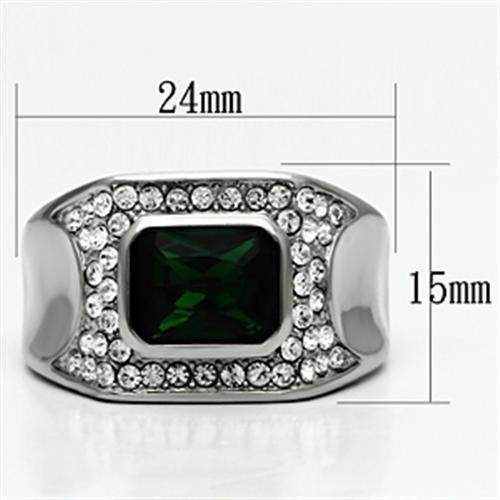 TK590 - High polished (no plating) Stainless Steel Ring with Synthetic Synthetic Glass in Emerald