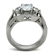 TK1W002 - High polished (no plating) Stainless Steel Ring with AAA Grade CZ  in Clear
