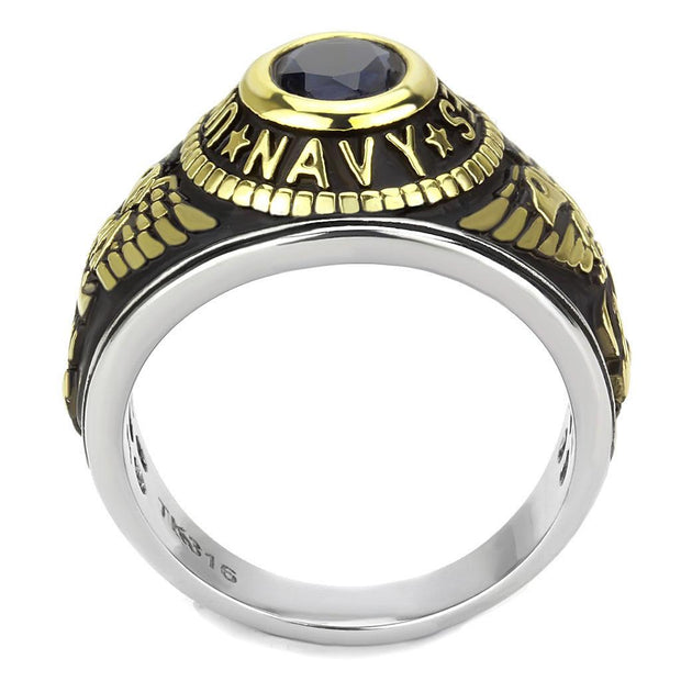 TK3726 - Two-Tone IP Gold (Ion Plating) Stainless Steel Ring with Synthetic Synthetic Glass in Montana