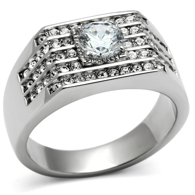 TK351 - High polished (no plating) Stainless Steel Ring with AAA Grade CZ  in Clear