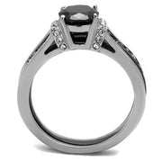 TK2971 - Two-Tone IP Black Stainless Steel Ring with Synthetic Synthetic Glass in Jet