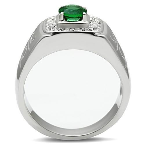 TK496 - High polished (no plating) Stainless Steel Ring with Synthetic Synthetic Glass in Emerald