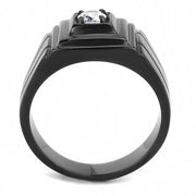 TK3466 - IP Black(Ion Plating) Stainless Steel Ring with AAA Grade CZ  in Clear