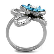 TK2123 - High polished (no plating) Stainless Steel Ring with Top Grade Crystal  in Sea Blue