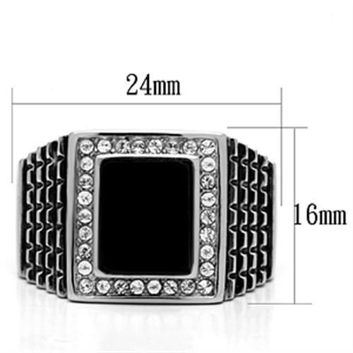 TK592 - High polished (no plating) Stainless Steel Ring with Synthetic Synthetic Stone in Jet