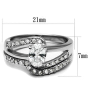 TK2879 - High polished (no plating) Stainless Steel Ring with AAA Grade CZ  in Clear