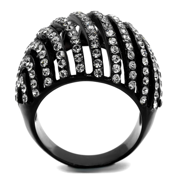 TK2345 - IP Black(Ion Plating) Stainless Steel Ring with Top Grade Crystal  in Black Diamond
