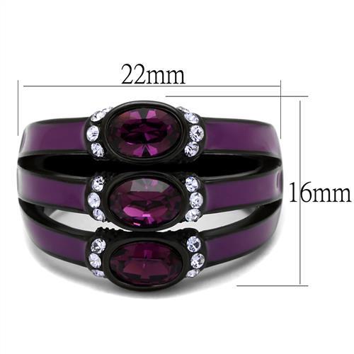 TK2213 - IP Black(Ion Plating) Stainless Steel Ring with Top Grade Crystal  in Amethyst