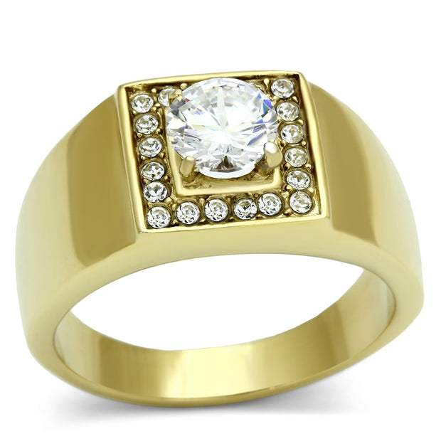 TK728 - IP Gold(Ion Plating) Stainless Steel Ring with AAA Grade CZ  in Clear